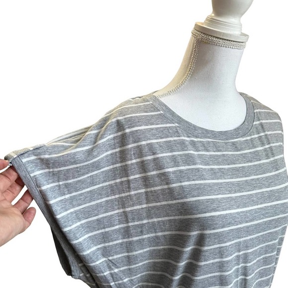 Rafaella - Short Sleeve Drawstring Waist Dress, Gray and white, size XL - Picture 3 of 11